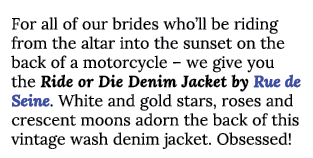 For all of our brides who ll be riding from the altar into the sunset on the back of a motorcycle   we give you the R   