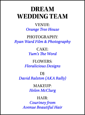 DREAM WEDDING TEAM Venue: Orange Tree House Photography: Ryan Ward Film & Photography Cake: Yum s The Word Flowers: F   