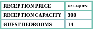 reception Price,on request,Reception capacity,300,guest bedrooms,14