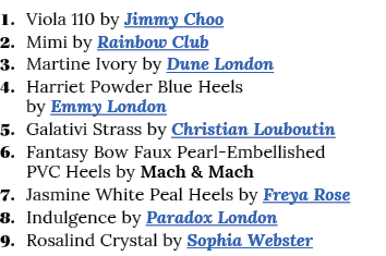 1  Viola 110 by Jimmy Choo 2  Mimi by Rainbow Club 3  Martine Ivory by Dune London 4  Harriet Powder Blue Heels  by E   