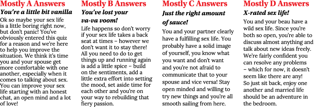 Mostly A Answers You re a little bit vanilla Ok so maybe your sex life is a little boring right now, but don t panic    