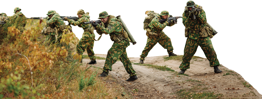 russian special squad engaged in the exploration of the forest