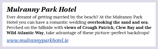 Mulranny Park Hotel Ever dreamt of getting married by the beach  At the Mulranny Park Hotel you can have a romantic w   