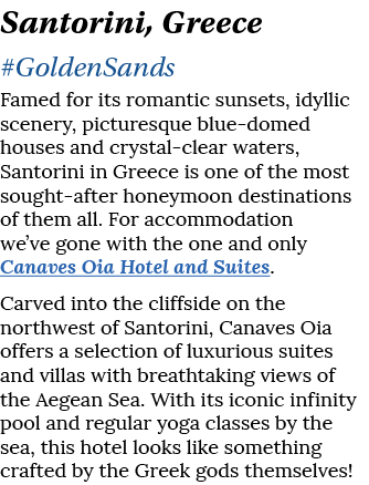 Santorini, Greece #GoldenSands Famed for its romantic sunsets, idyllic scenery, picturesque blue-domed houses and cry   