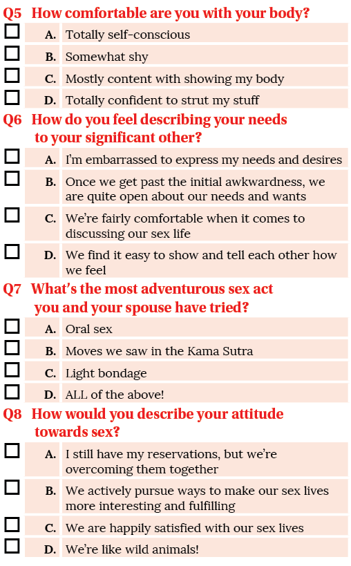 Q5  How comfortable are you with your body , ,A ,Totally self-conscious , ,B ,Somewhat shy, ,C ,Mostly content with s   