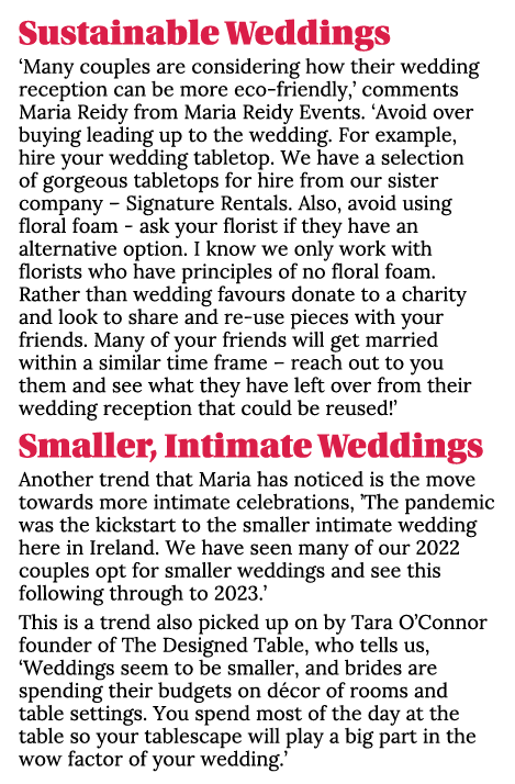 Sustainable Weddings ‘Many couples are considering how their wedding reception can be more eco friendly,’ comments Ma...