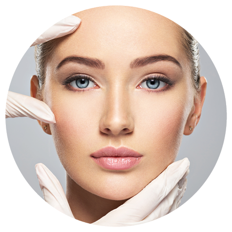 Face skin check before plastic surgery. Beautician touching woman face.