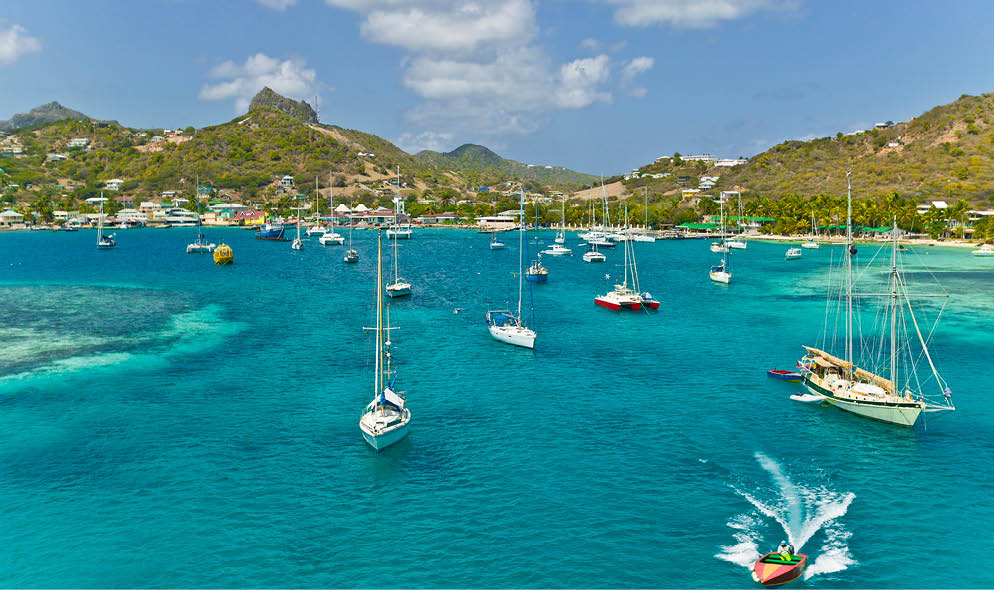 anchoring sailbooats in the shallow waters of Union Island,St.Vincent and Grenadines,West Indies