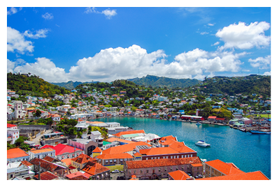 View of Saint George's town, capital of Grenada island, Caribbean region of Lesser Antilles