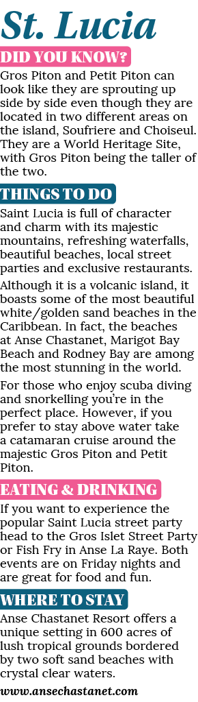 St. Lucia DID YOU KNOW? Gros Piton and Petit Piton can look like they are sprouting up side by side even though they ...