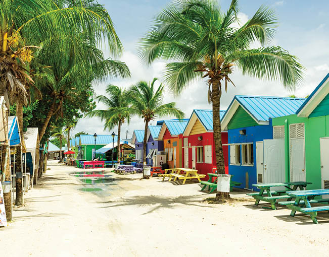 Colourful houses on the tropical island of Barbados in the Carribean