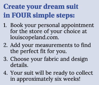 Create your dream suit in FOUR simple steps: 1  Book your personal appointment for the store of your choice at louisc   