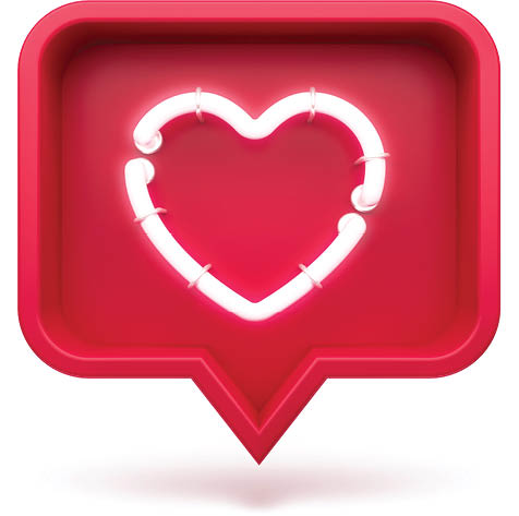 Set Like heart icon on a red pin isolated on white background  Neon Like symbol  3d render