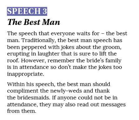 Speech 3 The Best Man The speech that everyone waits for   the best man  Traditionally, the best man speech has been    
