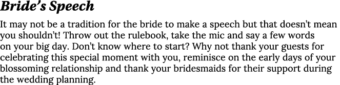 Bride s Speech It may not be a tradition for the bride to make a speech but that doesn t mean you shouldn t  Throw ou   