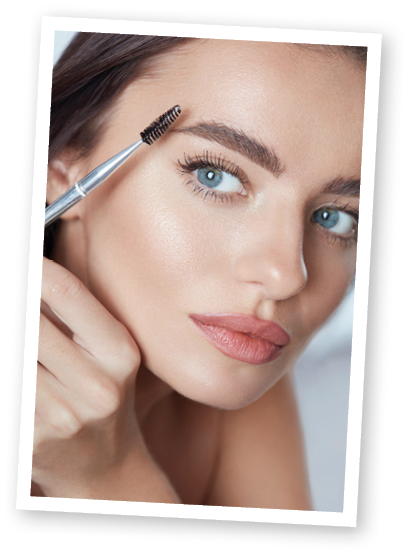Eyebrow Makeup  Woman Brushing Brows With Brush  Beautiful Girl With Blue Eyes And Perfect Skin Close Up Portrait 