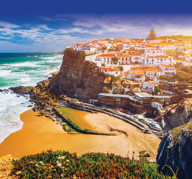 Azenhas do Mar is a seaside town in the municipality of Sintra, Portugal  Close to Lisboa  Azenhas do Mar white village, cliff and ocean, Sintra, Portugal  Azenhas Do Mar, Sintra, Portugal 