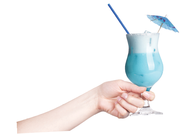 hand with alcohol cocktail making toast isolated on a white background