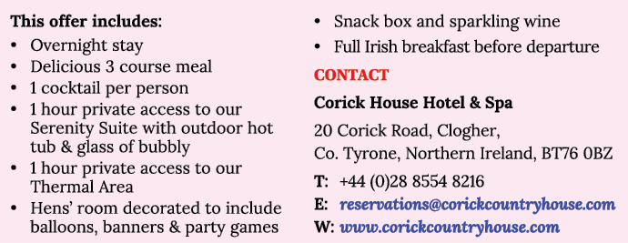 This offer includes:   Overnight stay   Delicious 3 course meal   1 cocktail per person   1 hour private access to ou   