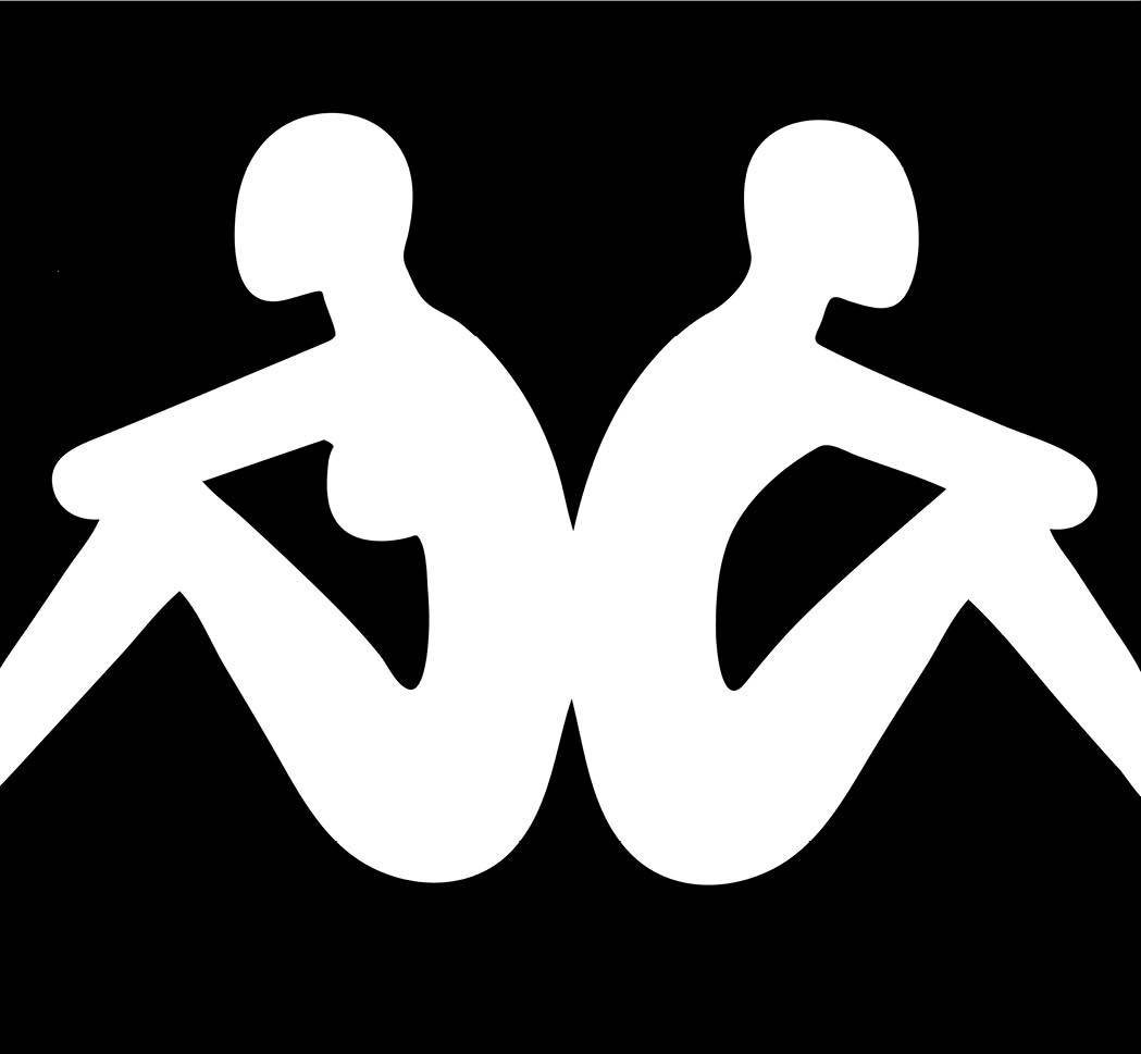 Minimalist vector symbol of man and woman back to back in social distancing
