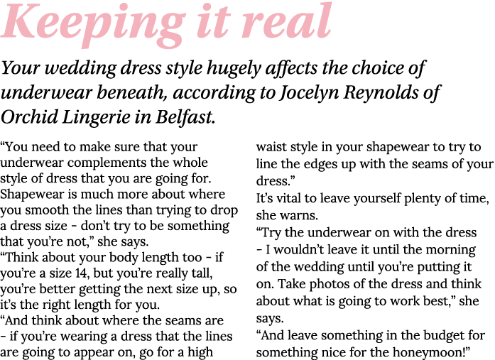 Keeping it real Your wedding dress style hugely affects the choice of underwear beneath, according to Jocelyn Reynold   