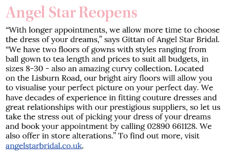 Angel Star Reopens  With longer appointments, we allow more time to choose the dress of your dreams,  says Gittan of    