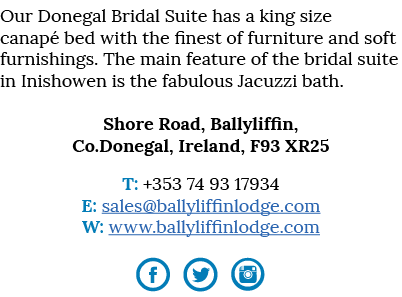 Our Donegal Bridal Suite has a king size canapé bed with the finest of furniture and soft furnishings  The main featu   