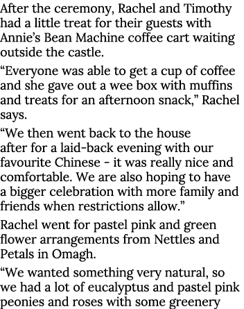 After the ceremony, Rachel and Timothy had a little treat for their guests with Annie s Bean Machine coffee cart wait   