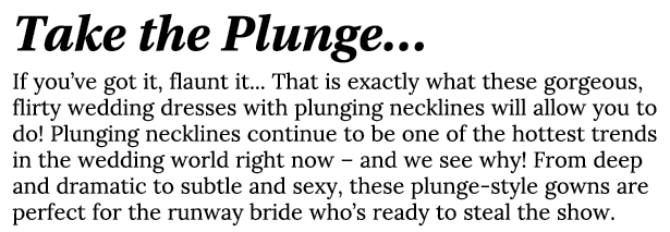Take the Plunge  If you ve got it, flaunt it    That is exactly what these gorgeous, flirty wedding dresses with plun   