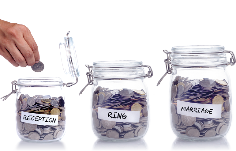 Saving concept for wedding reception: Conceptual by three jar coin