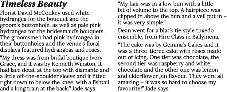 Timeless Beauty  Florist David McConkey used white hydrangea for the bouquet and the groom s buttonhole, as well as p   