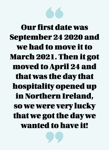  Our first date was September 24 2020 and we had to move it to March 2021  Then it got moved to April 24 and that was   