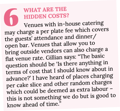 6 What are the hidden costs  Venues with in-house catering may charge a per plate fee which covers the guests  attend   