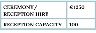 CEREMONY  reception HIRE, 1250,Reception capacity,100