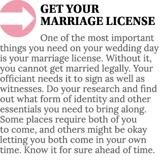  GET YOUR MARRIAGE LICENSE One of the most important things you need on your wedding day is your marriage license  Wi   