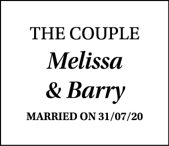 The Couple Melissa & Barry Married on 31 07 20