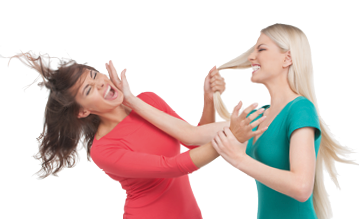 Women fighting  Two furious women fighting while standing isolated on white
