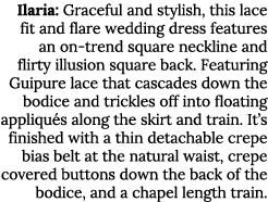 Ilaria: Graceful and stylish, this lace fit and flare wedding dress features an on-trend square neckline and flirty i   