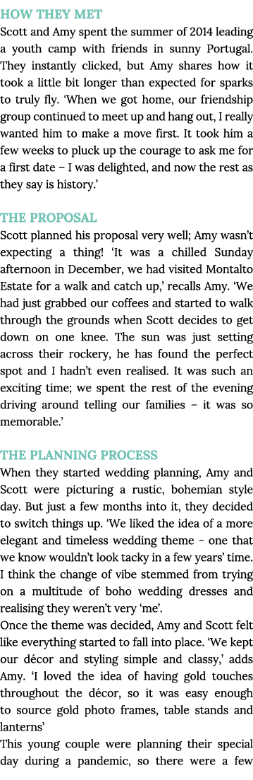 HOW THEY MET Scott and Amy spent the summer of 2014 leading a youth camp with friends in sunny Portugal  They instant   