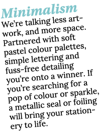 Minimalism We re talking less artwork, and more space  Partnered with soft pastel colour palettes, simple lettering a   