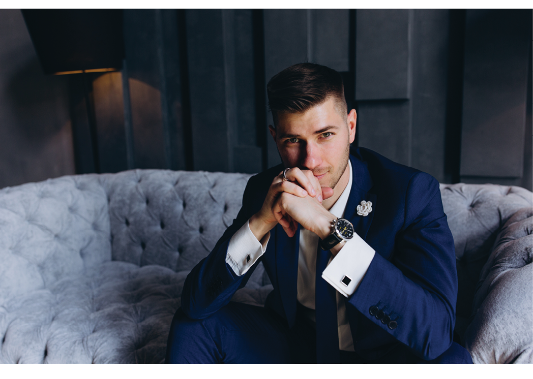 Portrait of the groom. The groom is preparing to meet the bride. Photoshoot of a successful businessman.