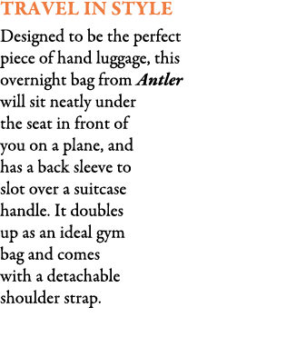 Travel in Style Designed to be the perfect piece of hand luggage, this overnight bag from Antler will sit neatly unde...