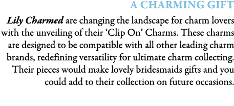 A Charming Gift Lily Charmed are changing the landscape for charm lovers with the unveiling of their ‘Clip On’ Charms...