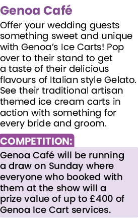 Genoa Café Offer your wedding guests something sweet and unique with Genoa s Ice Carts  Pop over to their stand to ge   