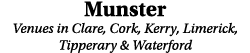 Munster Venues in Clare, Cork, Kerry, Limerick, Tipperary & Waterford