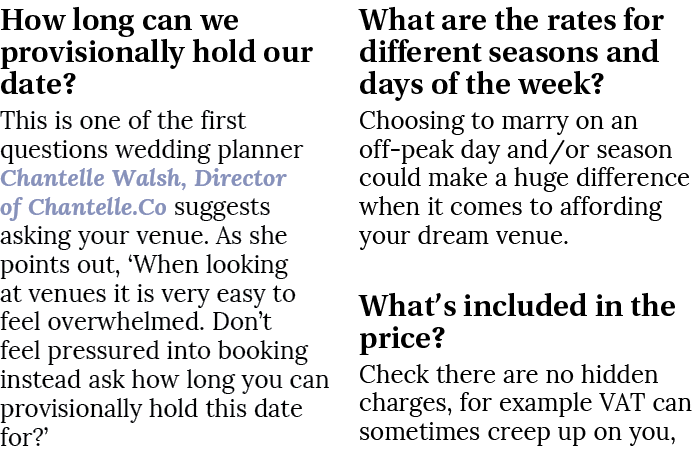 How long can we provisionally hold our date? This is one of the first questions wedding planner Chantelle Walsh, Dire...