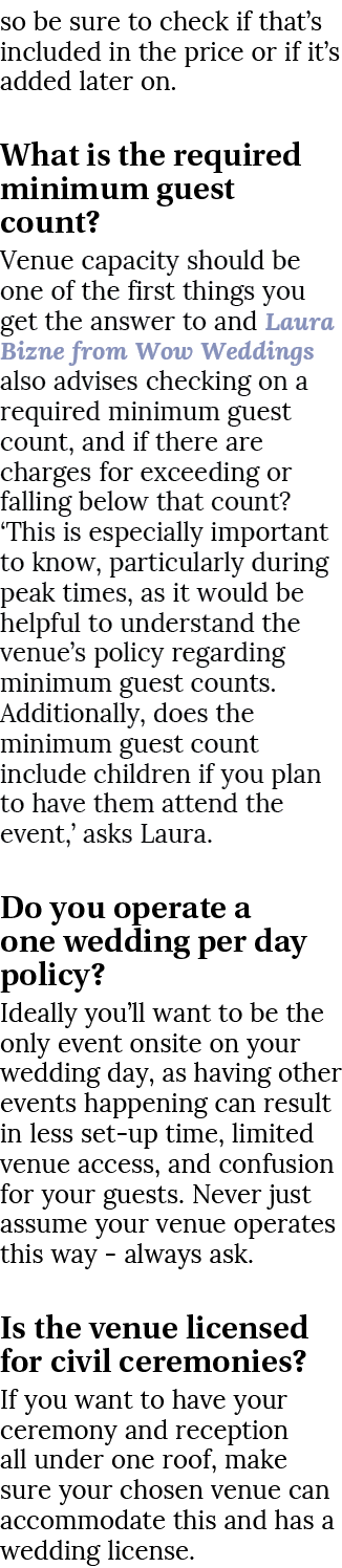 so be sure to check if that’s included in the price or if it’s added later on. What is the required minimum guest cou...