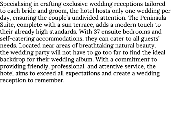 Specialising in crafting exclusive wedding receptions tailored to each bride and groom, the hotel hosts only one wedd...