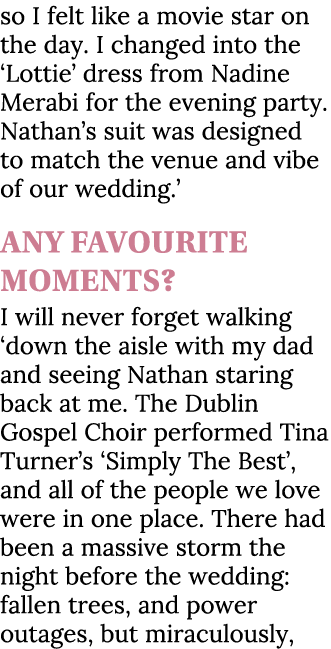 so I felt like a movie star on the day. I changed into the ‘Lottie’ dress from Nadine Merabi for the evening party. N...