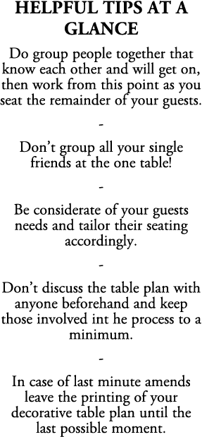 Helpful Tips At A Glance Do group people together that know each other and will get on, then work from this point as ...